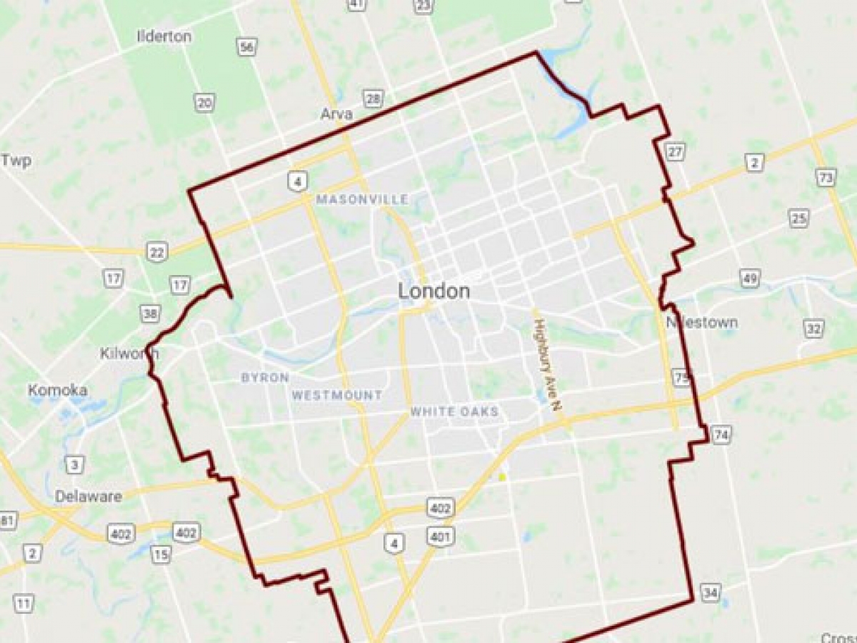 London Hydro's Outage Map showing City of London's boundaries.